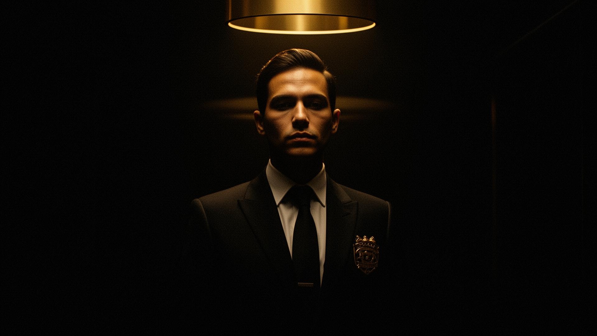Security professional under gold light